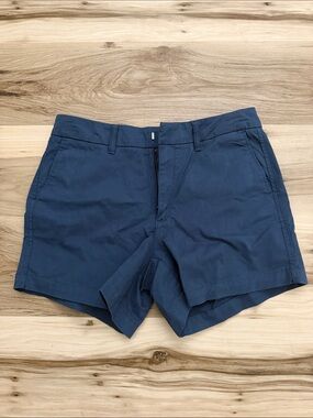 Quince Navy Flat-Front Cotton Blend Shorts